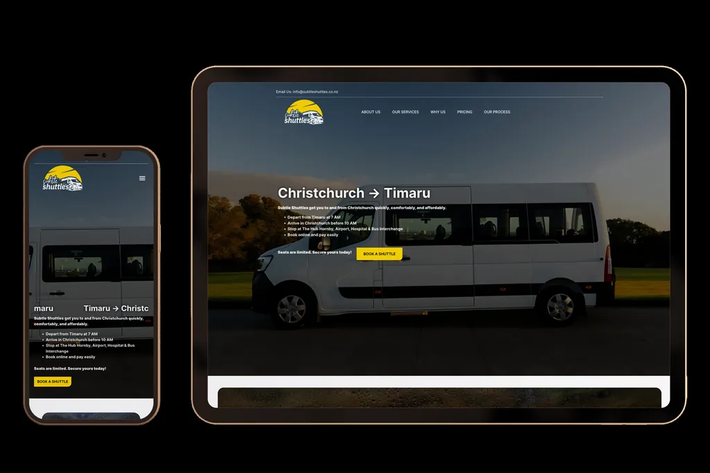 subtleshuttles.co.nz website design project